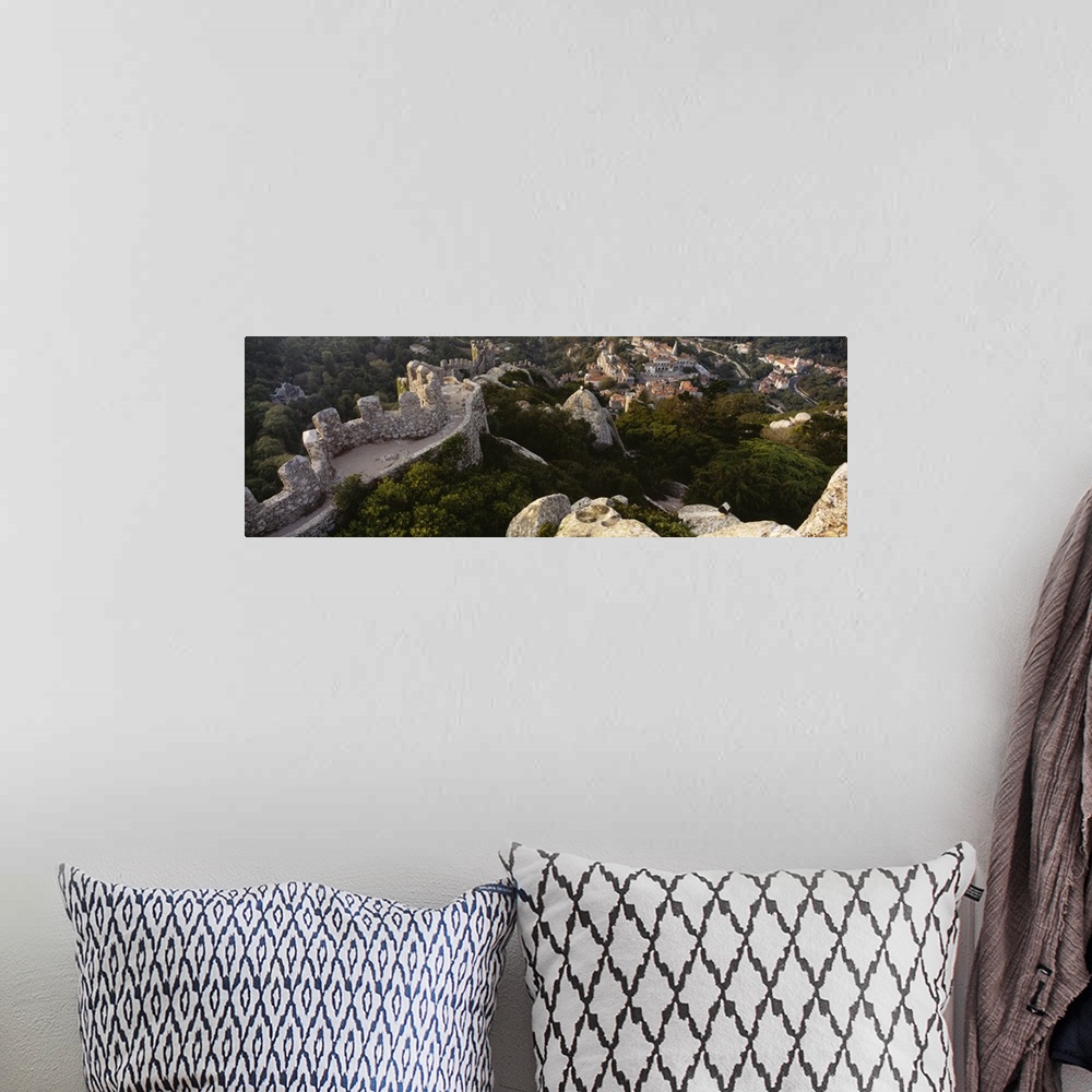 A bohemian room featuring High angle view of ruins of a castle, Castelo Dos Mouros, Sintra, Portugal