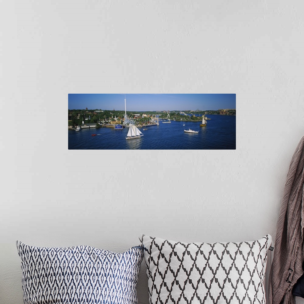 A bohemian room featuring High angle view of sailboats in a lake, Gronalund, Djurgarden, Stockholm, Sweden
