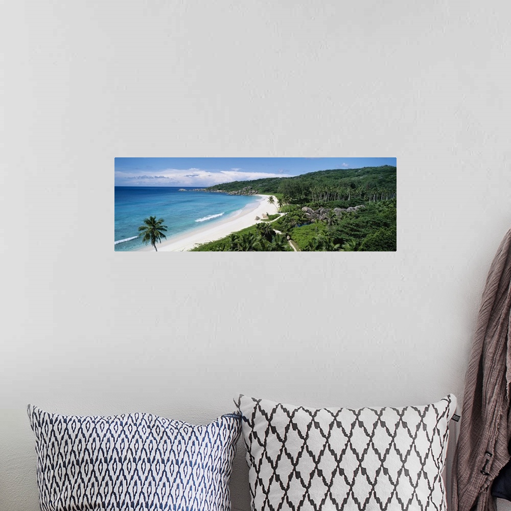 A bohemian room featuring High angle view of the beach, Grand Anse Beach, La Digue Island, Seychelles