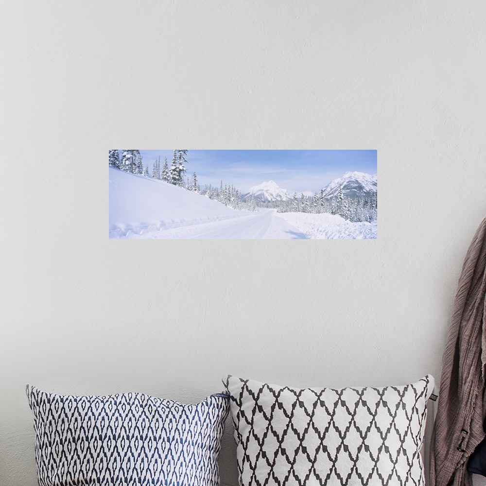 A bohemian room featuring Highway passing through a snow covered landscape, Alberta, Canada