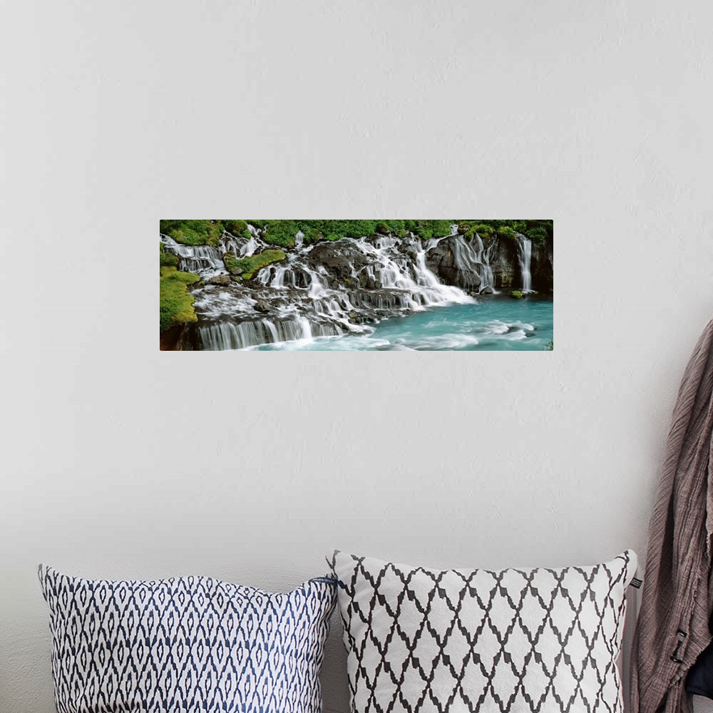A bohemian room featuring Iceland, Hraunfoss Waterfall, Waterfall in a forest