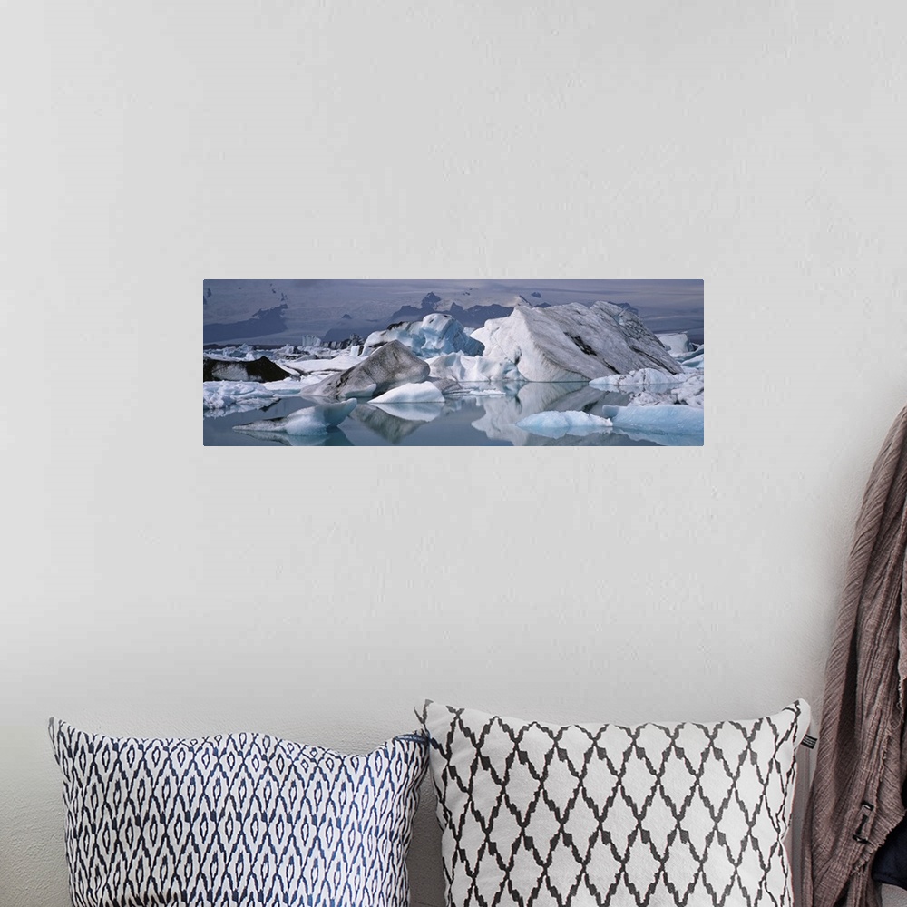 A bohemian room featuring Iceland, Vatnajokull Glacier, Glacier floating on water