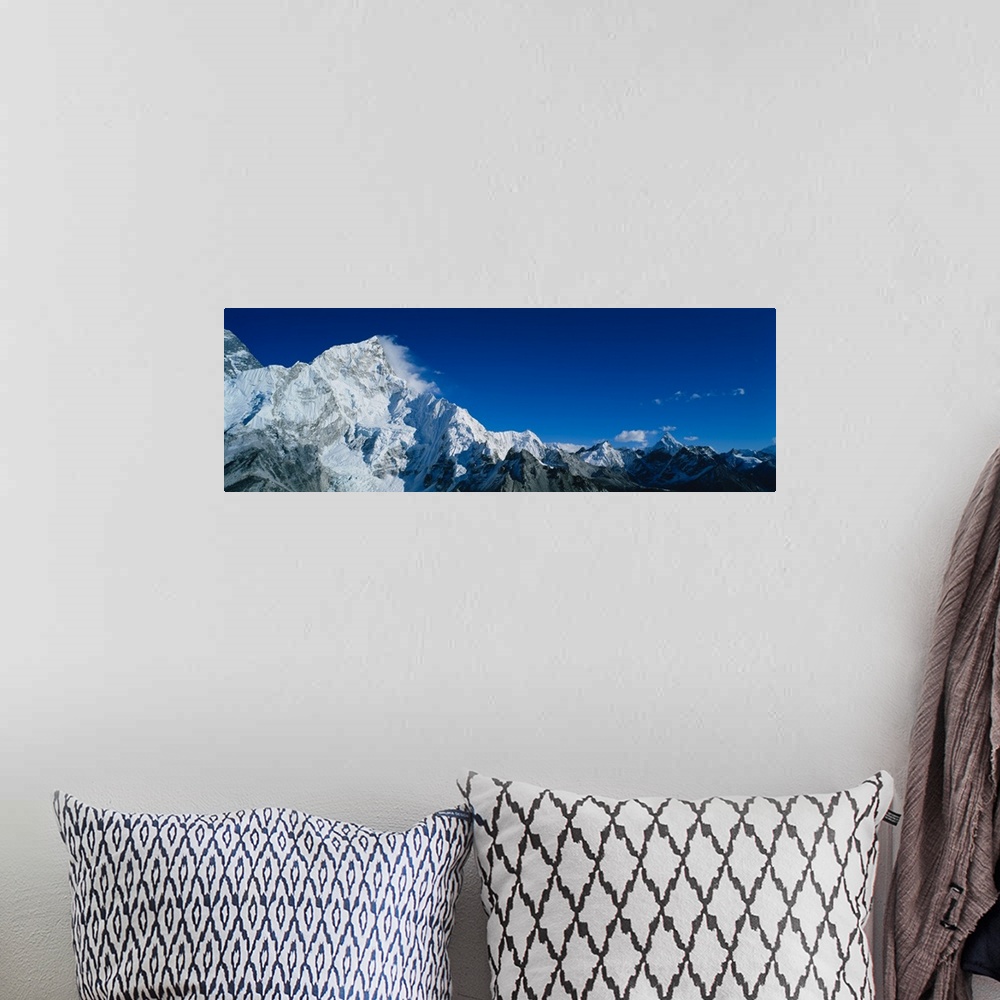 A bohemian room featuring Low angle view of mountains covered with snow, Himalaya Mountains, Khumba Region, Nepal