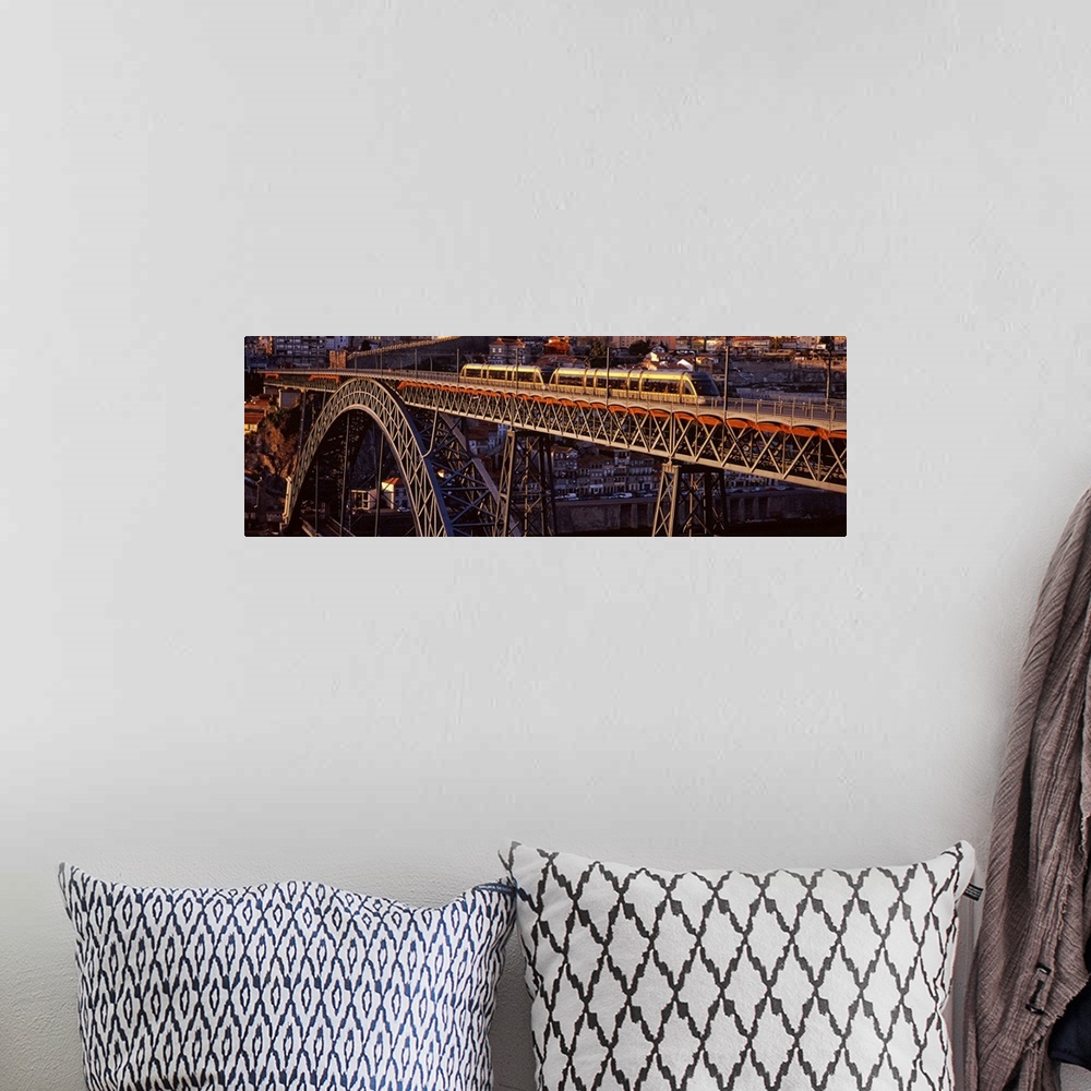 A bohemian room featuring Metro train on a bridge, Dom Luis I Bridge, Duoro River, Porto, Portugal
