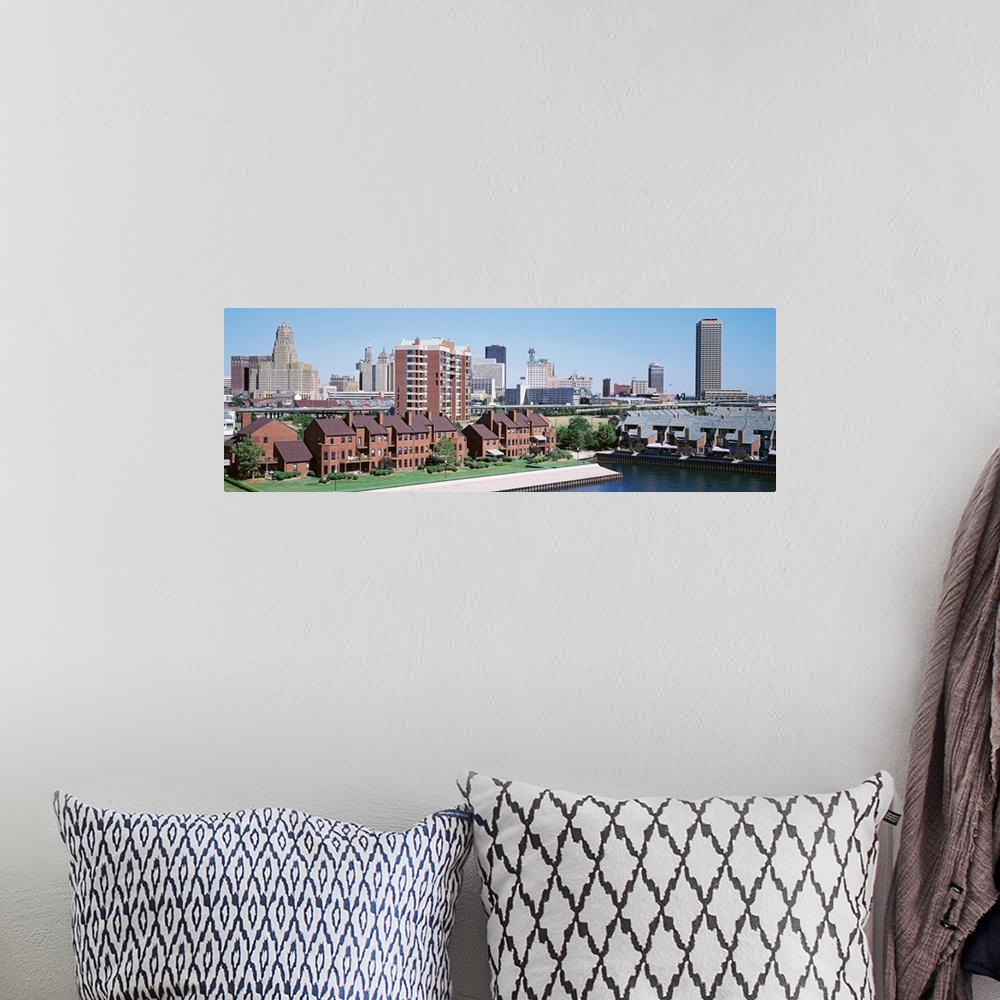 A bohemian room featuring New York State, Buffalo, Erie Basin Marina, High angle view of buildings in a city