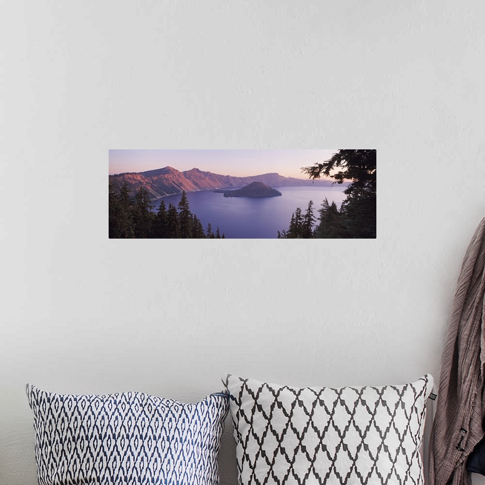 A bohemian room featuring Oregon, Crater Lake, Aerial view of mountains around a lake
