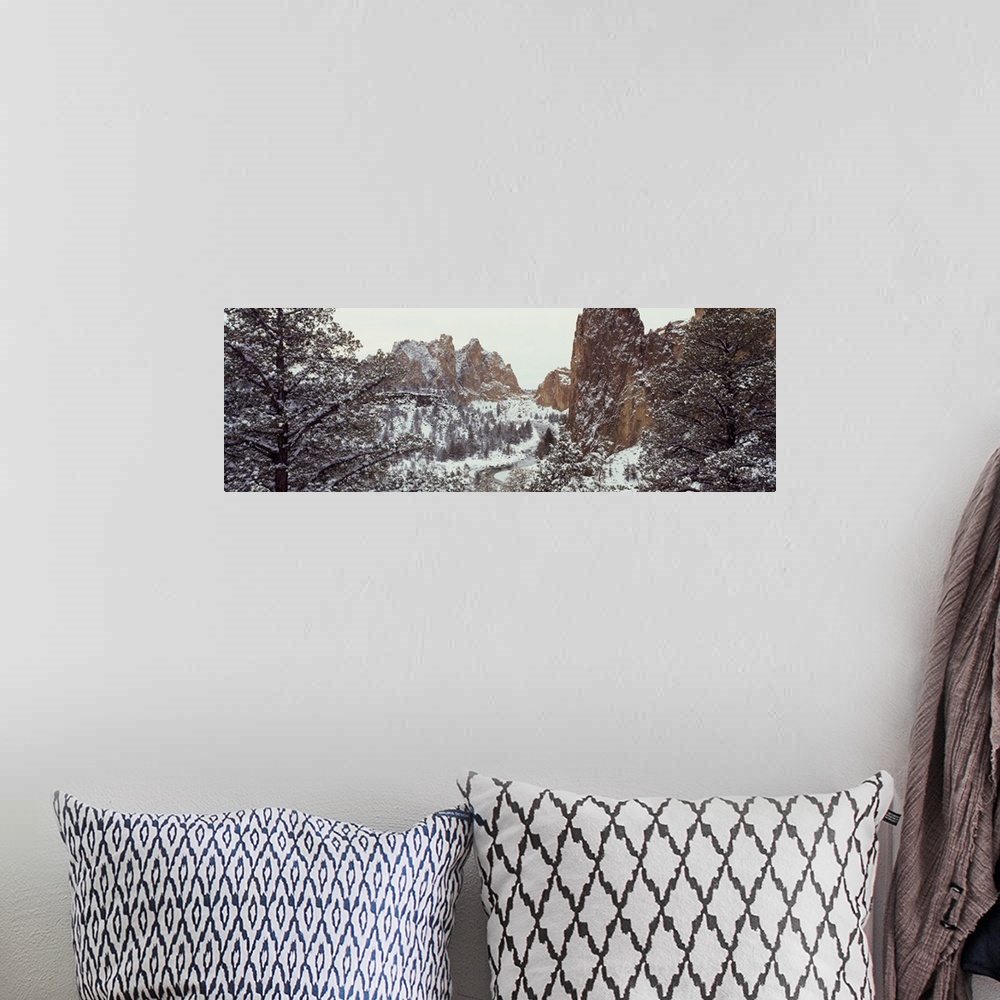 A bohemian room featuring Oregon, Deschutes County, Smith Rock State Park, Mountain covered with snow