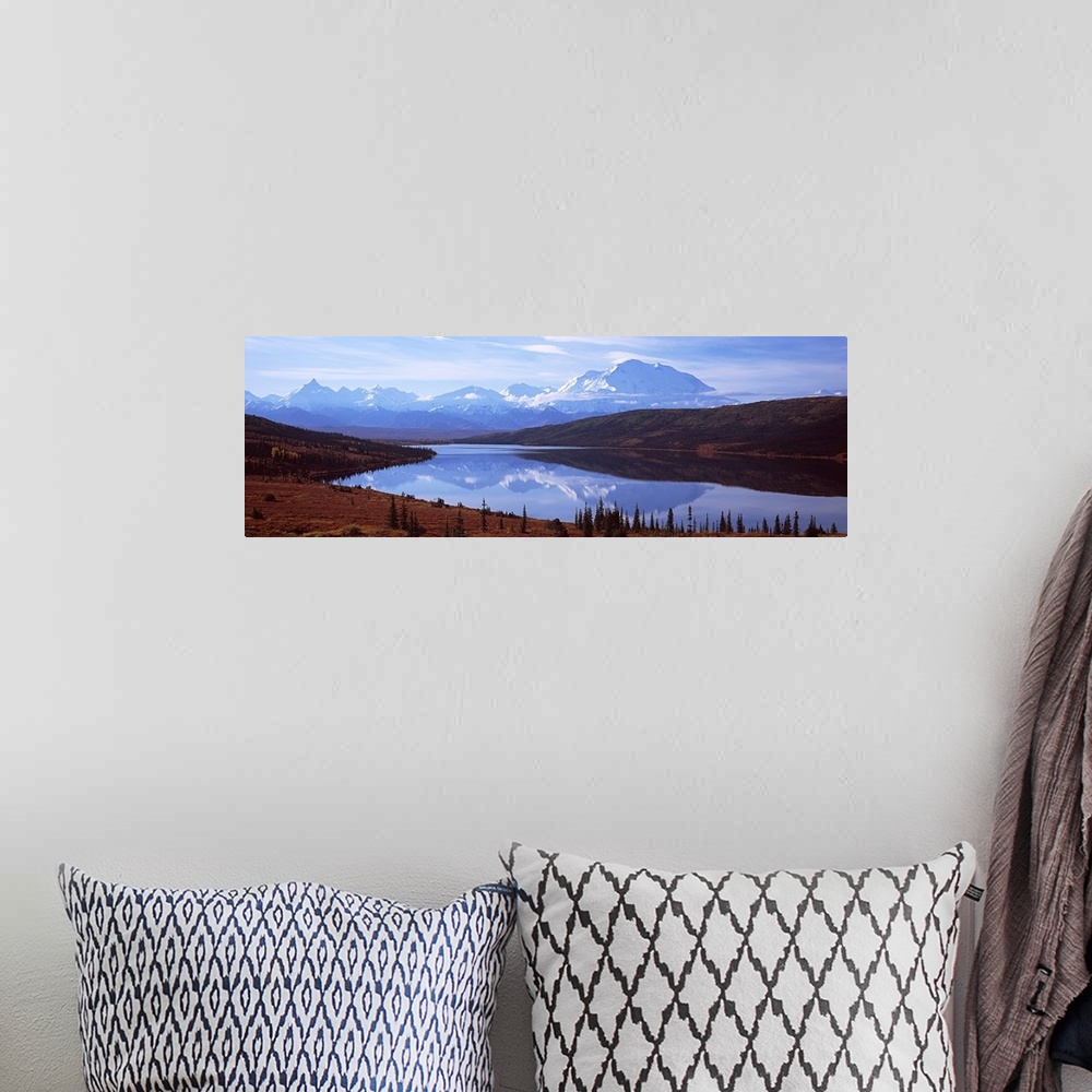 A bohemian room featuring Reflection of a mountain range in a lake, Mt McKinley, Wonder Lake, Denali National Park, Alaska,