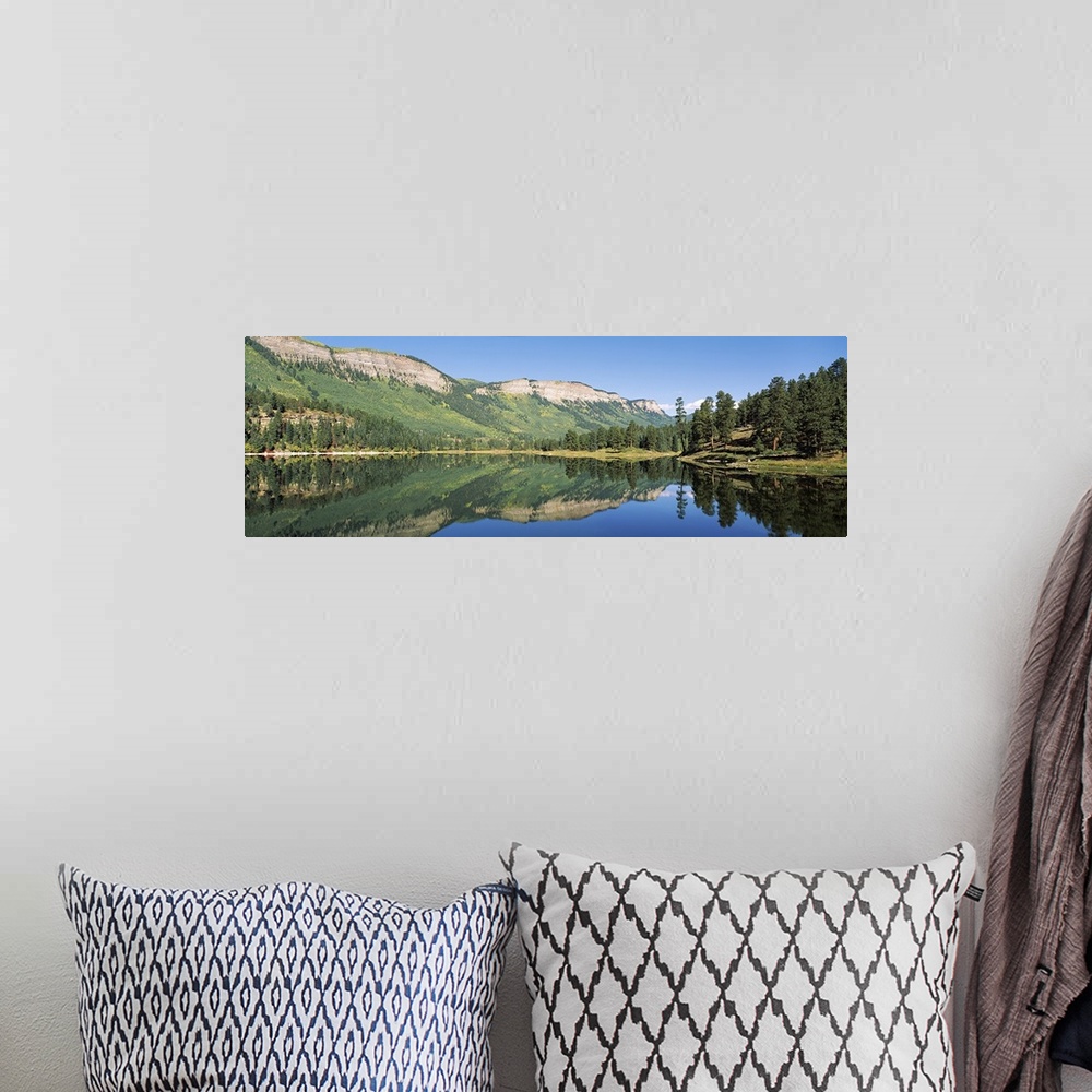 A bohemian room featuring Reflection of mountains in a lake, Haviland Lake, Hermosa Cliffs, Colorado, USA