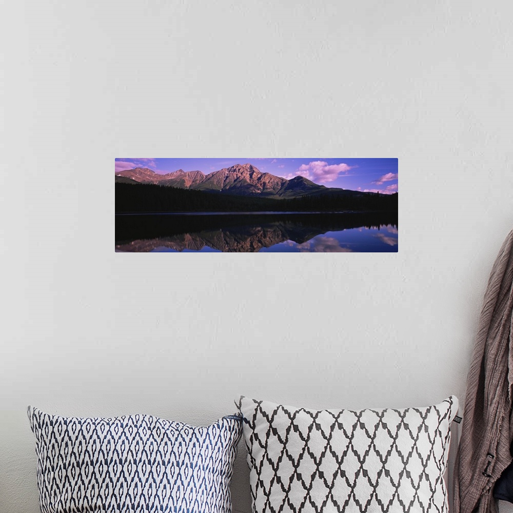 A bohemian room featuring Reflection of mountains in a lake, Pyramid Lake, Jasper National Park, Alberta, Canada