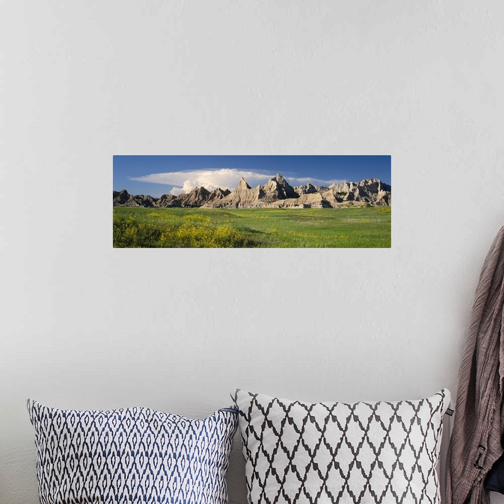 A bohemian room featuring Rock formations on a landscape, Badlands National Park, South Dakota