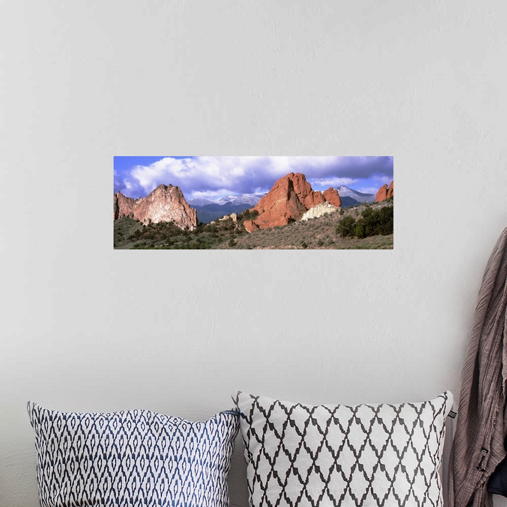 A bohemian room featuring Rock formations on a landscape, Garden of The Gods, Colorado Springs, Colorado