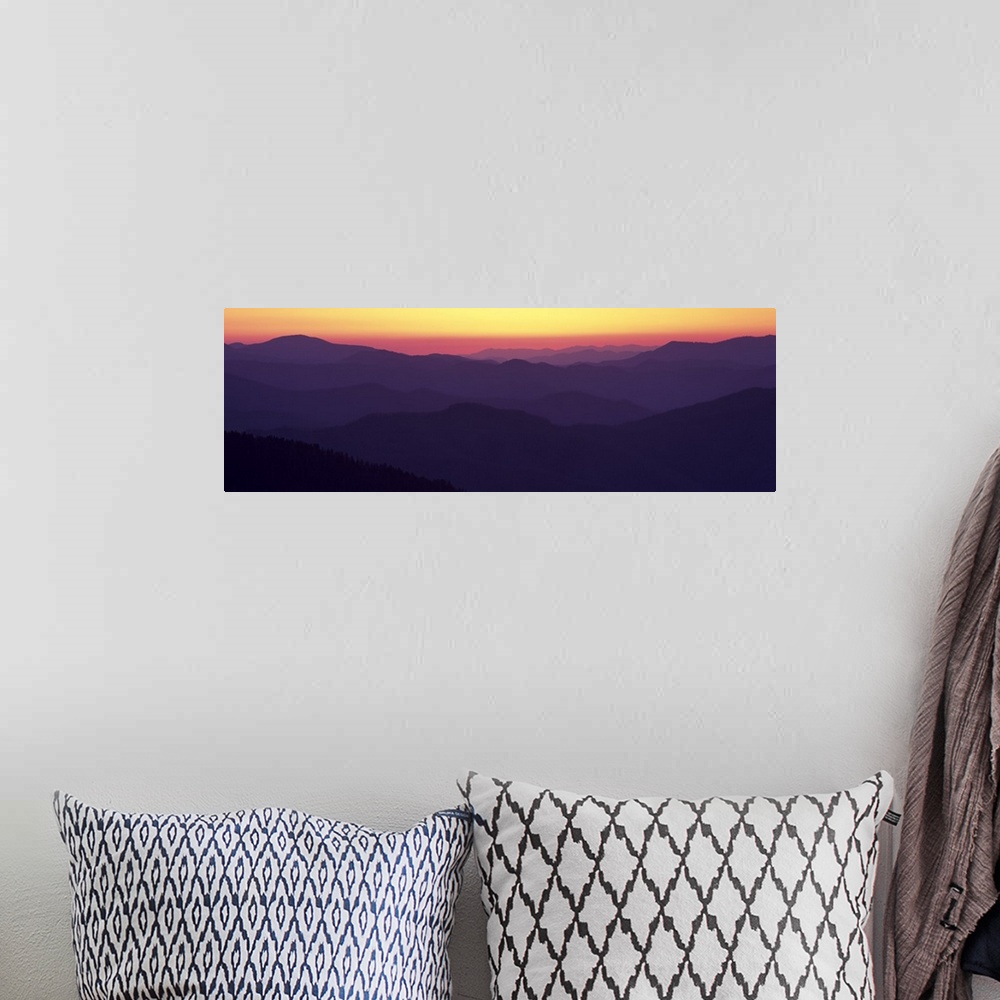A bohemian room featuring Silhouette of mountains at dawn, Clingman's Dome, Great Smoky Mountains National Park, North Caro...