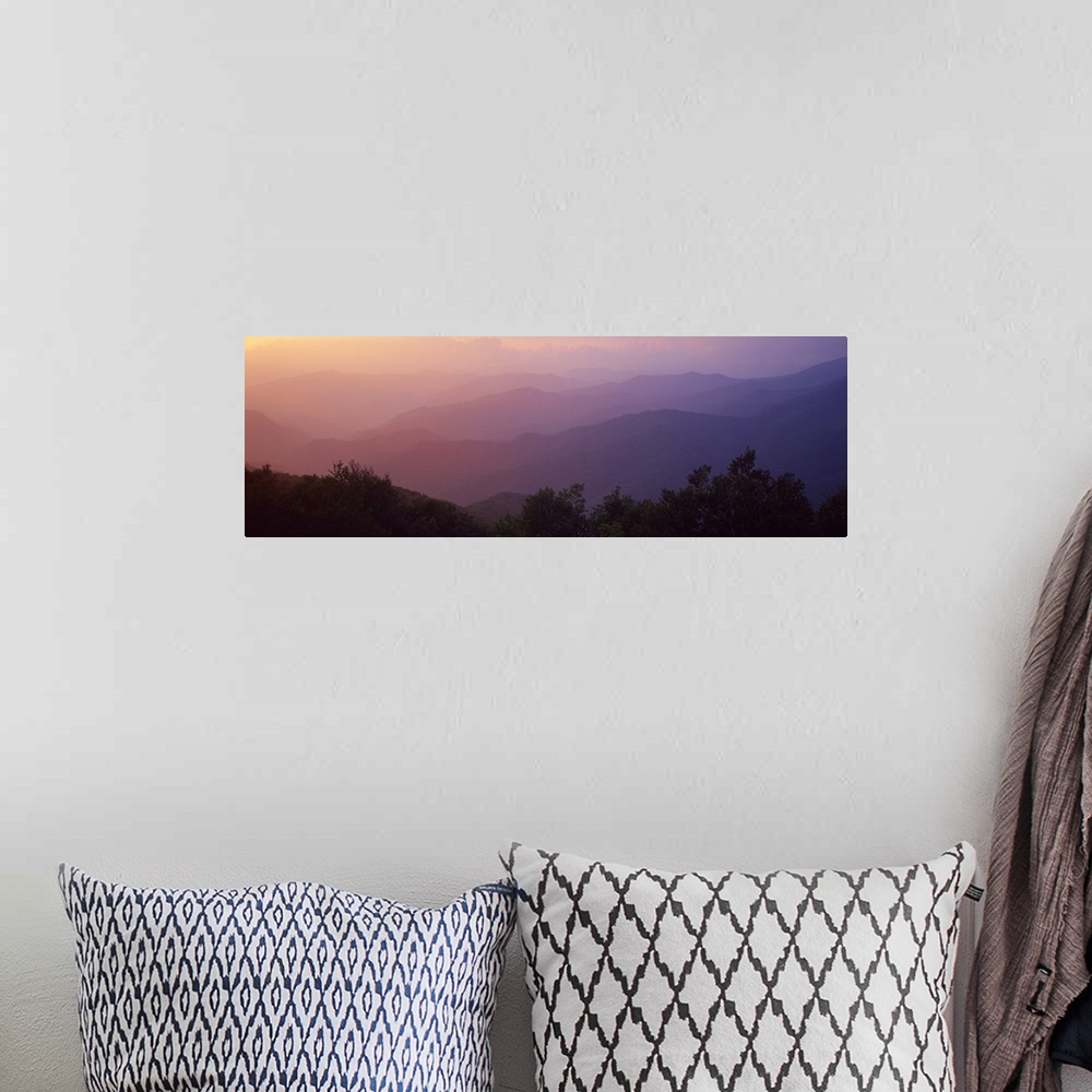 A bohemian room featuring Silhouette of mountains at dusk, Blue Ridge Parkway, North Carolina,