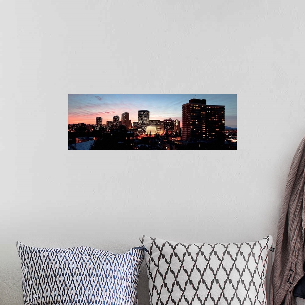 A bohemian room featuring Skyline at dusk, Oakland, California, USA