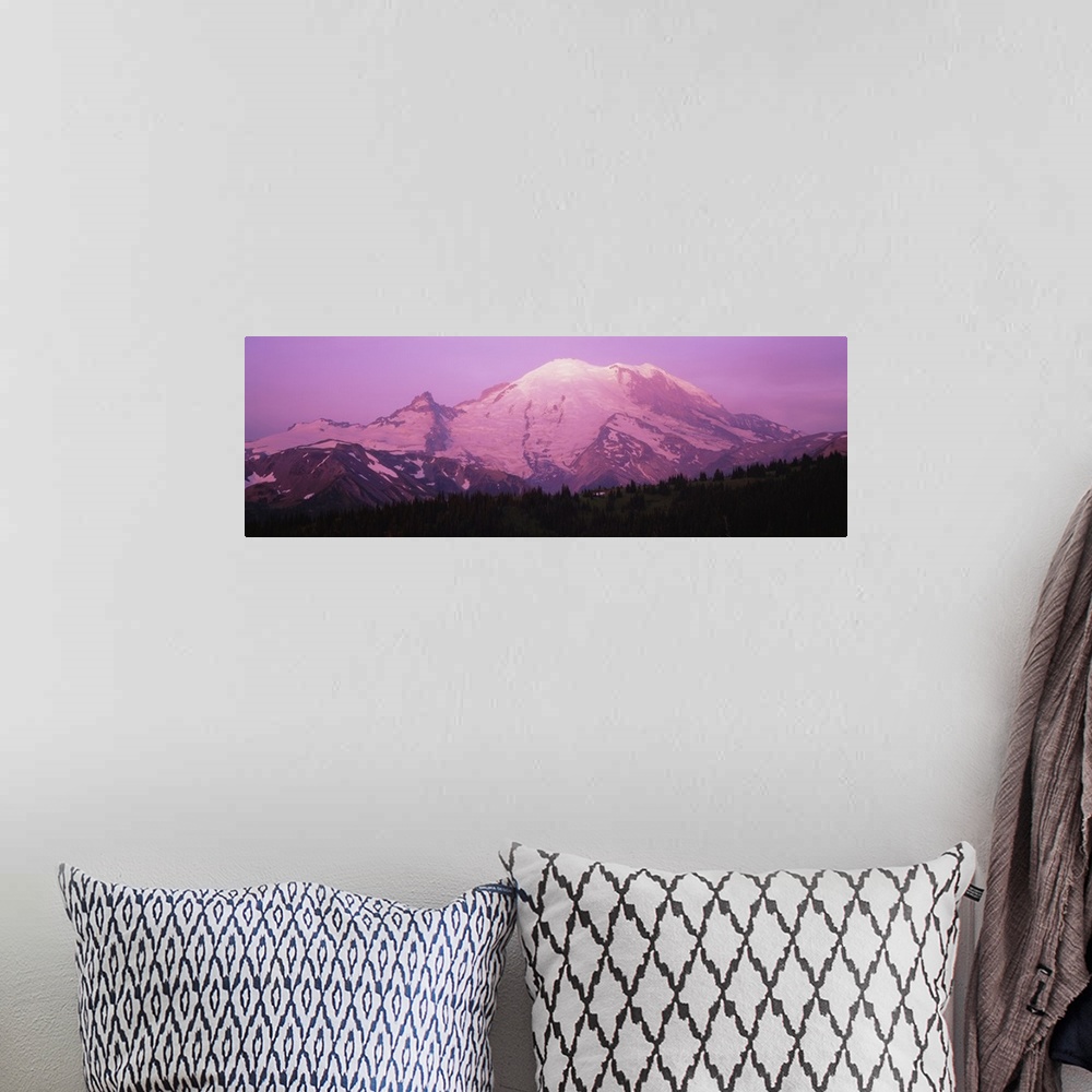 A bohemian room featuring Snow covered mountain at sunrise, Mt Rainier, Washington State