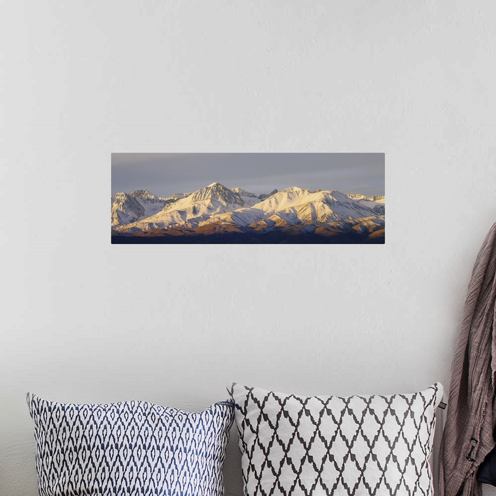 A bohemian room featuring Snow covered mountains on a landscape, Californian Sierra Nevada, California