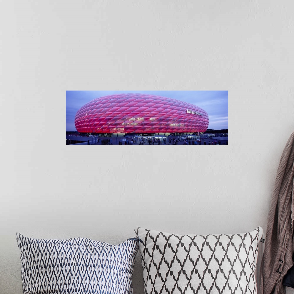 A bohemian room featuring Soccer Stadium Lit Up At Dusk, Allianz Arena, Munich, Germany