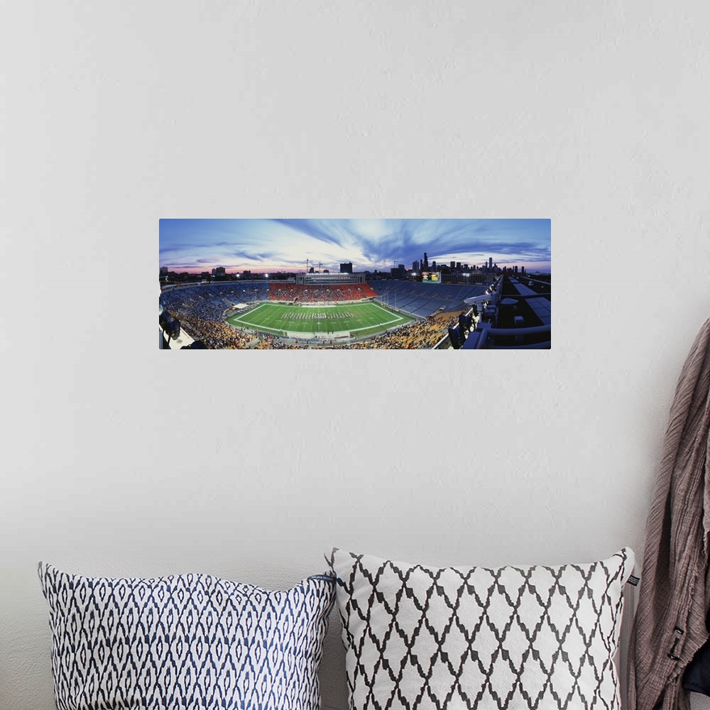 A bohemian room featuring Aerial view of Soldier Field Football Stadium in Chicago, Illinois.