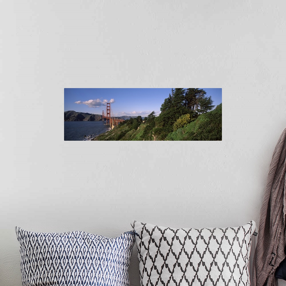 A bohemian room featuring Suspension bridge across the bay, Golden Gate Bridge, San Francisco Bay, San Francisco, Californi...