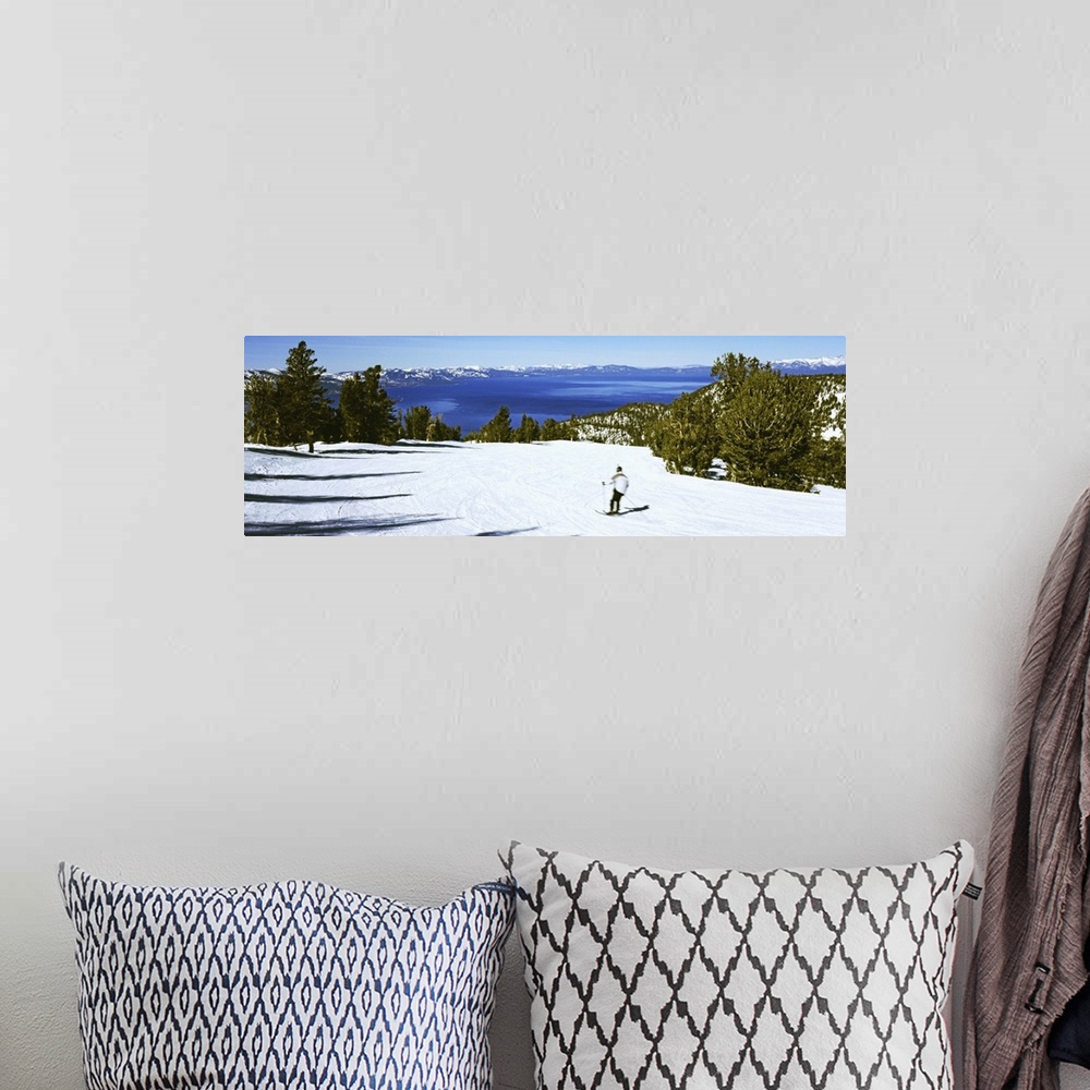 A bohemian room featuring Tourist skiing Heavenly Mountain Resort, Lake Tahoe, California-Nevada Border