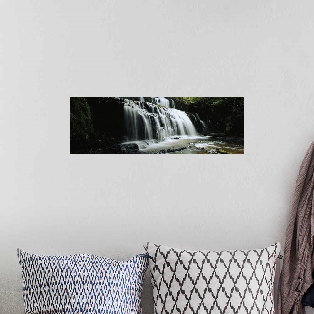 A bohemian room featuring Waterfall in a forest, Purakaunui Falls, The Catlins, South Island, New Zealand