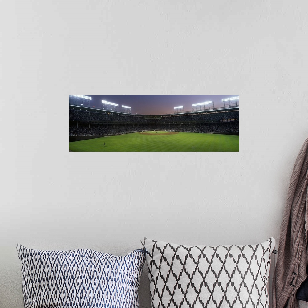 A bohemian room featuring Panoramic view the crowd and field at Wrigley field in Chicago, Illinois.