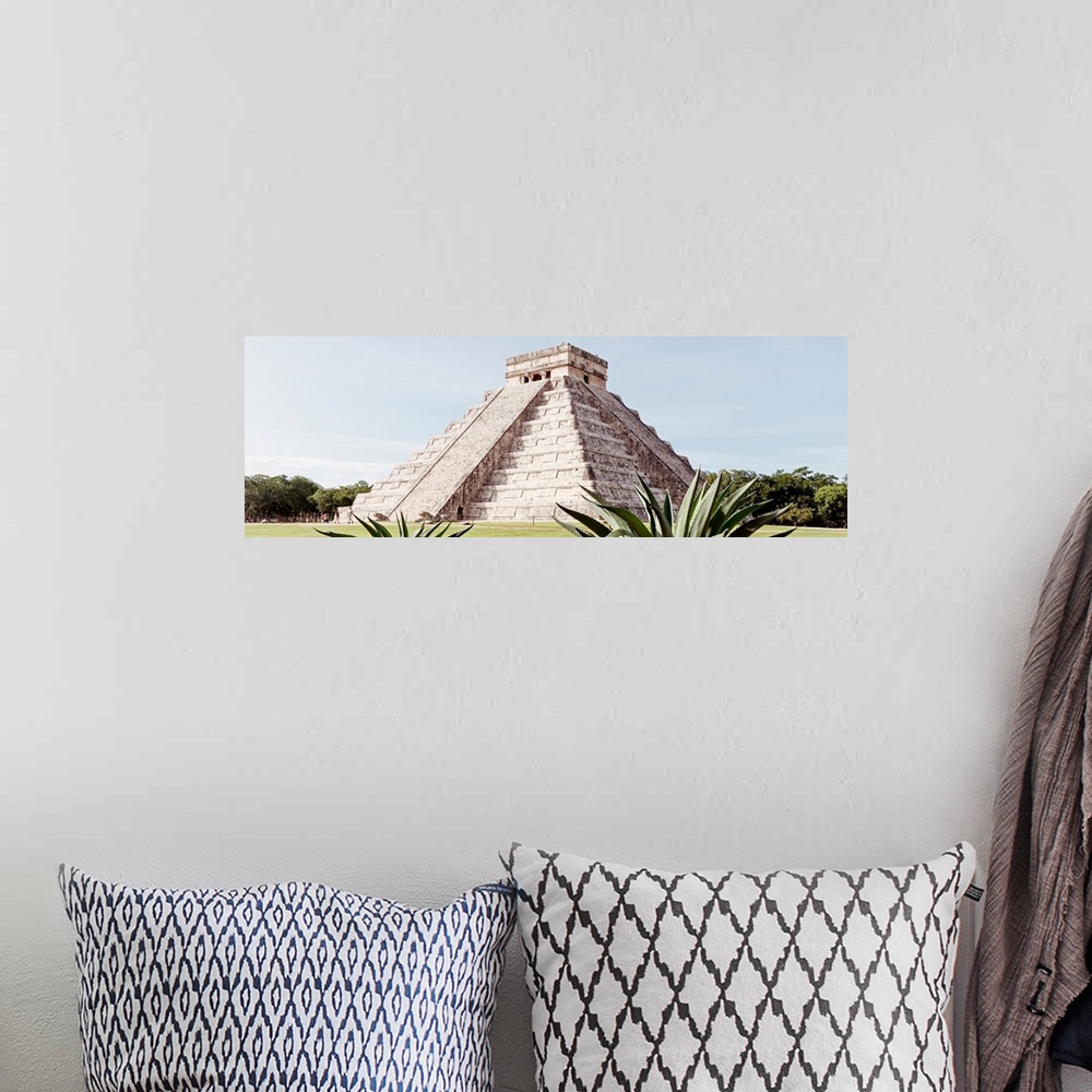 A bohemian room featuring Panoramic photograph of El Castillo Pyramid at Chichen Itza Maya Ruins, Yucat?n, Mexico. From the...
