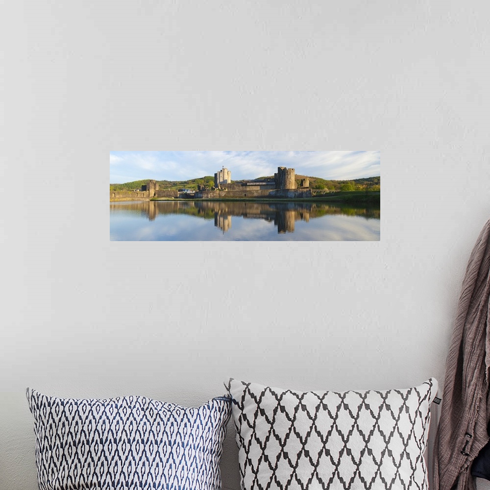 A bohemian room featuring Caerphilly Castle, Gwent, Wales, United Kingdom, Europe.