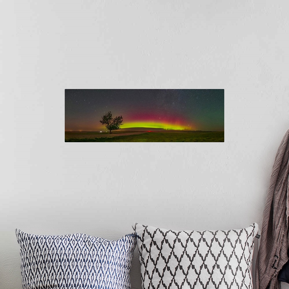 A bohemian room featuring August 26, 2019 - A panorama of the arc of northern lights from Grasslands National Park, Saskatc...