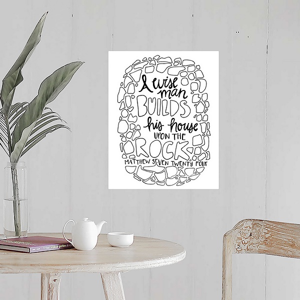 A farmhouse room featuring A Wise Man Build His House Upon The Rock Handlettered Coloring