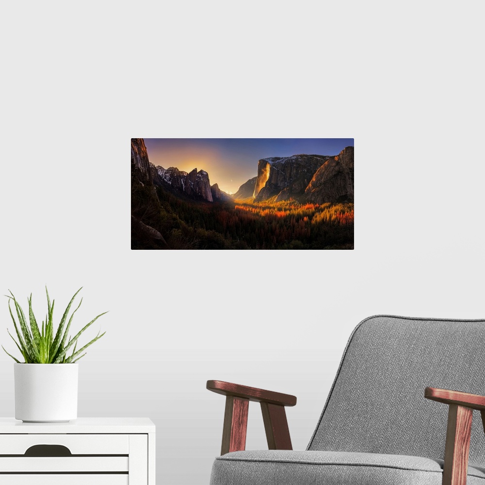 A modern room featuring Yosemite Firefall
