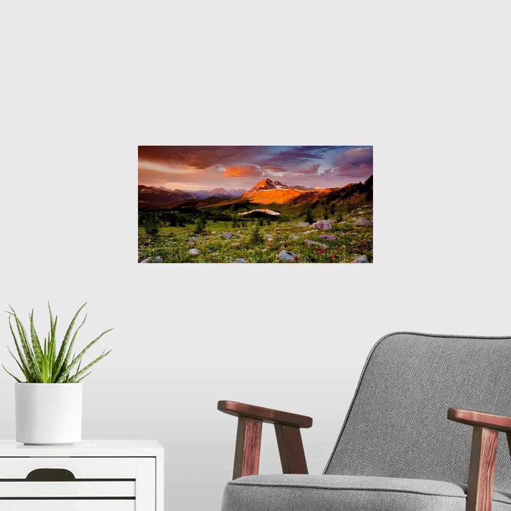 A modern room featuring Mountains, color photography
