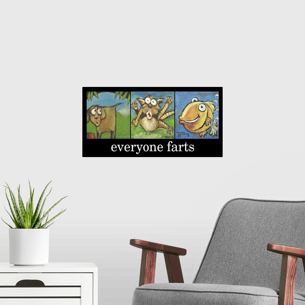 A modern room featuring Everyone Farts Poster