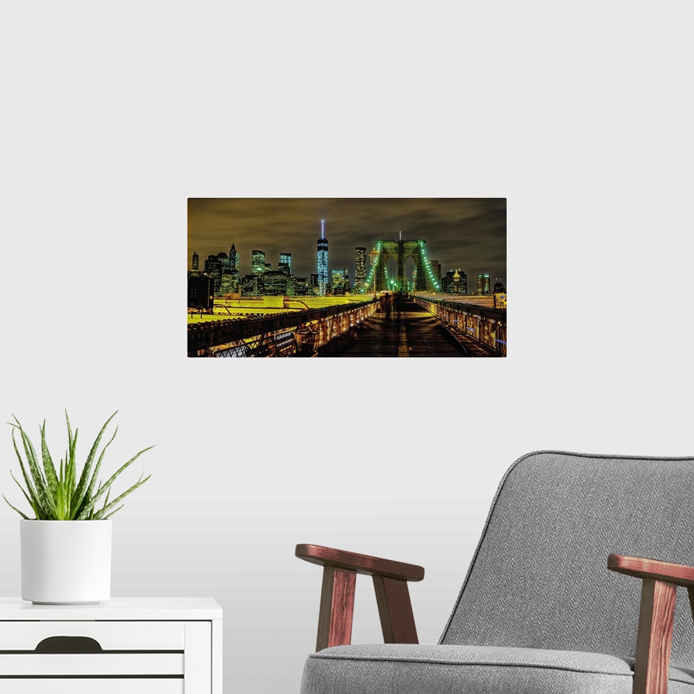 A modern room featuring Brooklyn Bridge And Lower Manhattan Panoramic View