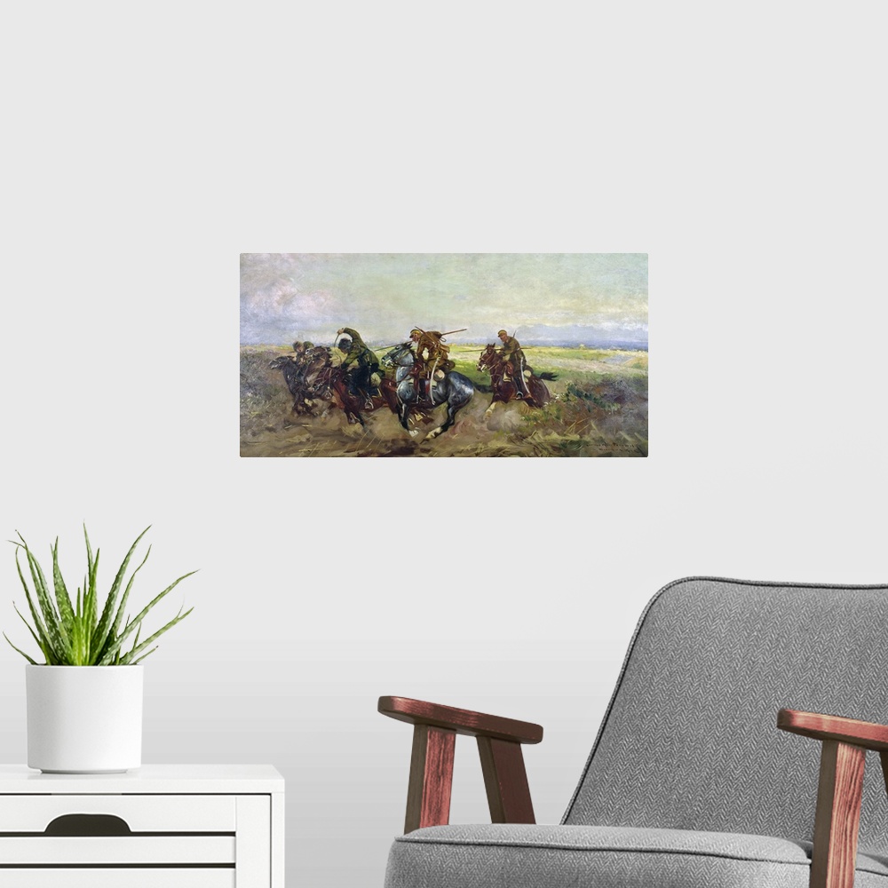 A modern room featuring XCF274343 Polish Lancers attacking Russians, 1920 (oil on canvas)  by Winterowski, Leonard (1886-...