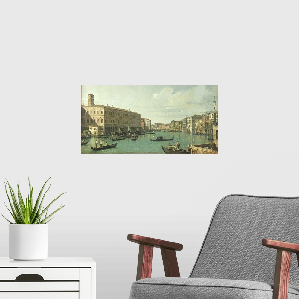 A modern room featuring XIR210324 The Grand Canal from the Rialto Bridge (oil on canvas)  by Canaletto, (Giovanni Antonio...