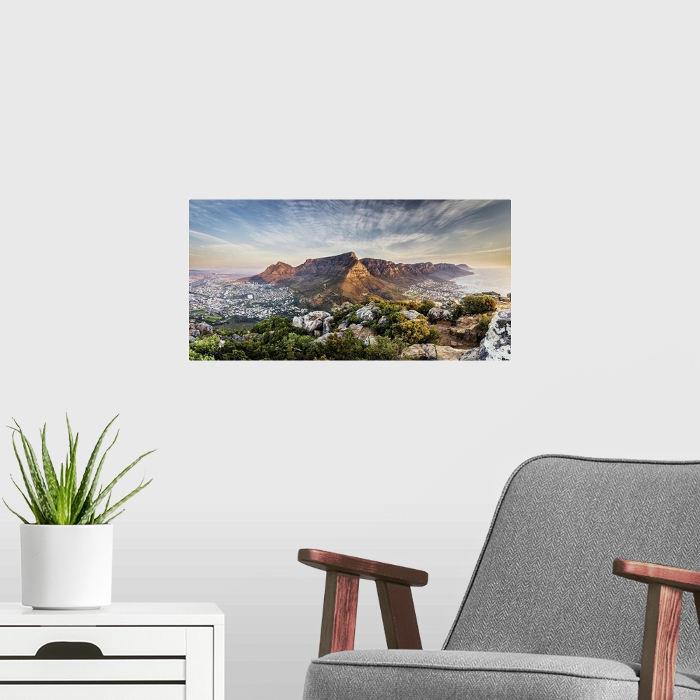 A modern room featuring Table Mountain Sunset Panorama