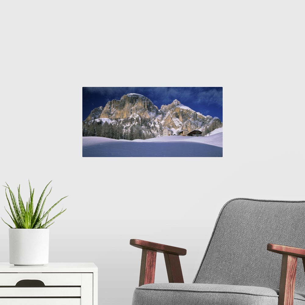 A modern room featuring Italy, South Tyrol, Alta Badia, Colfosco towards Sass da Ciampac