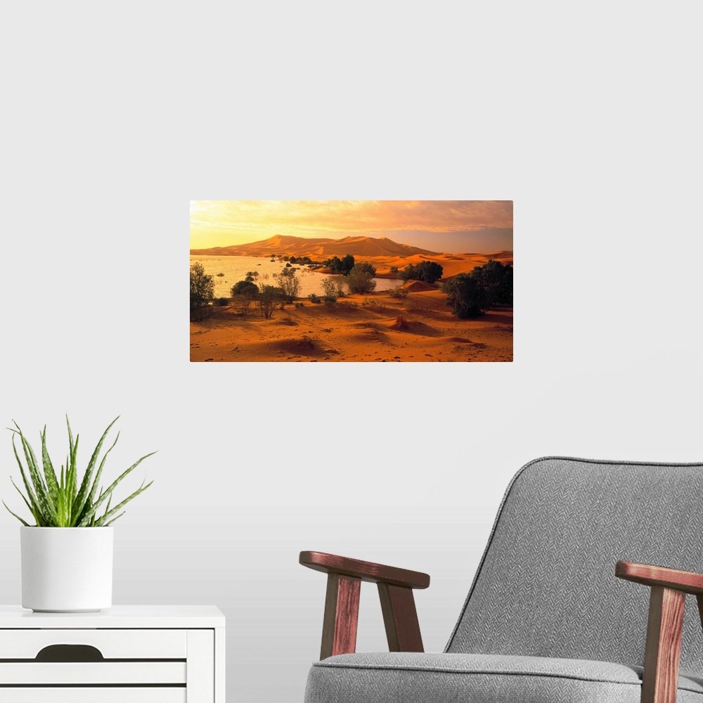A modern room featuring Morocco, Erg Chebbi desert, sand dunes