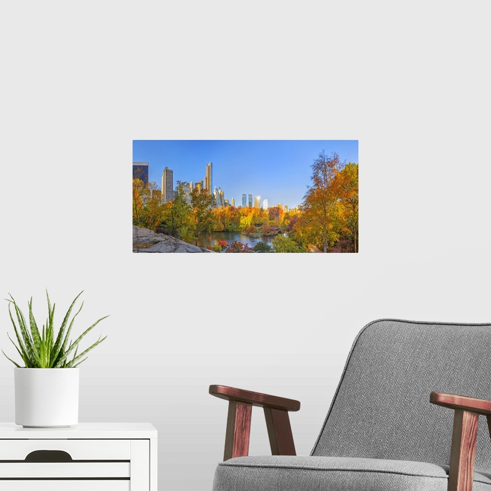 A modern room featuring USA, New York City, Manhattan, Central Park, The Pond.