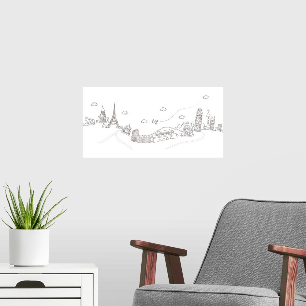 A modern room featuring Famous places and monuments of the world