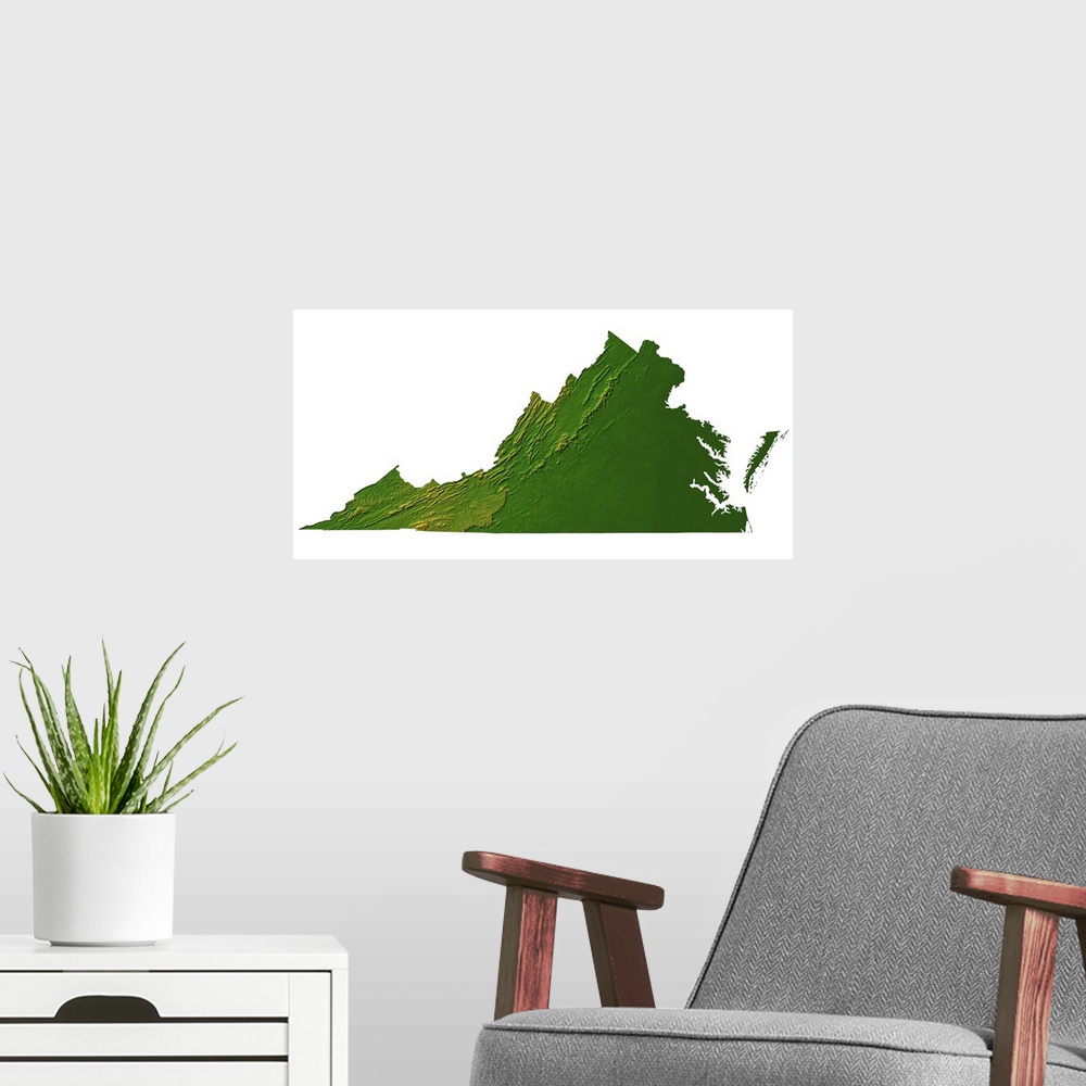 A modern room featuring Topographic map of Virginia