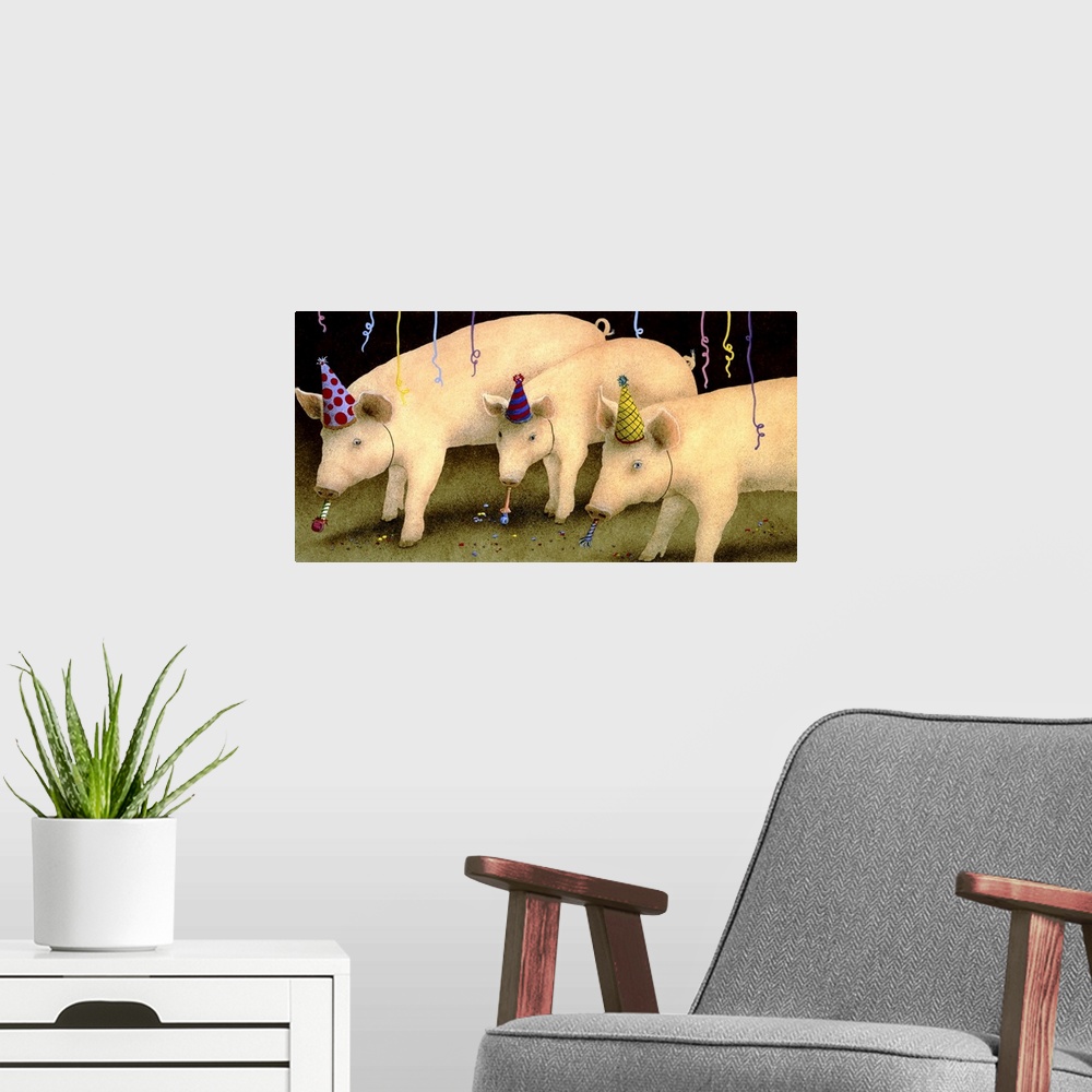 A modern room featuring Party Pigs