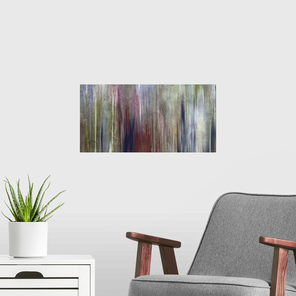A modern room featuring An abstract view of a Northwest forest.