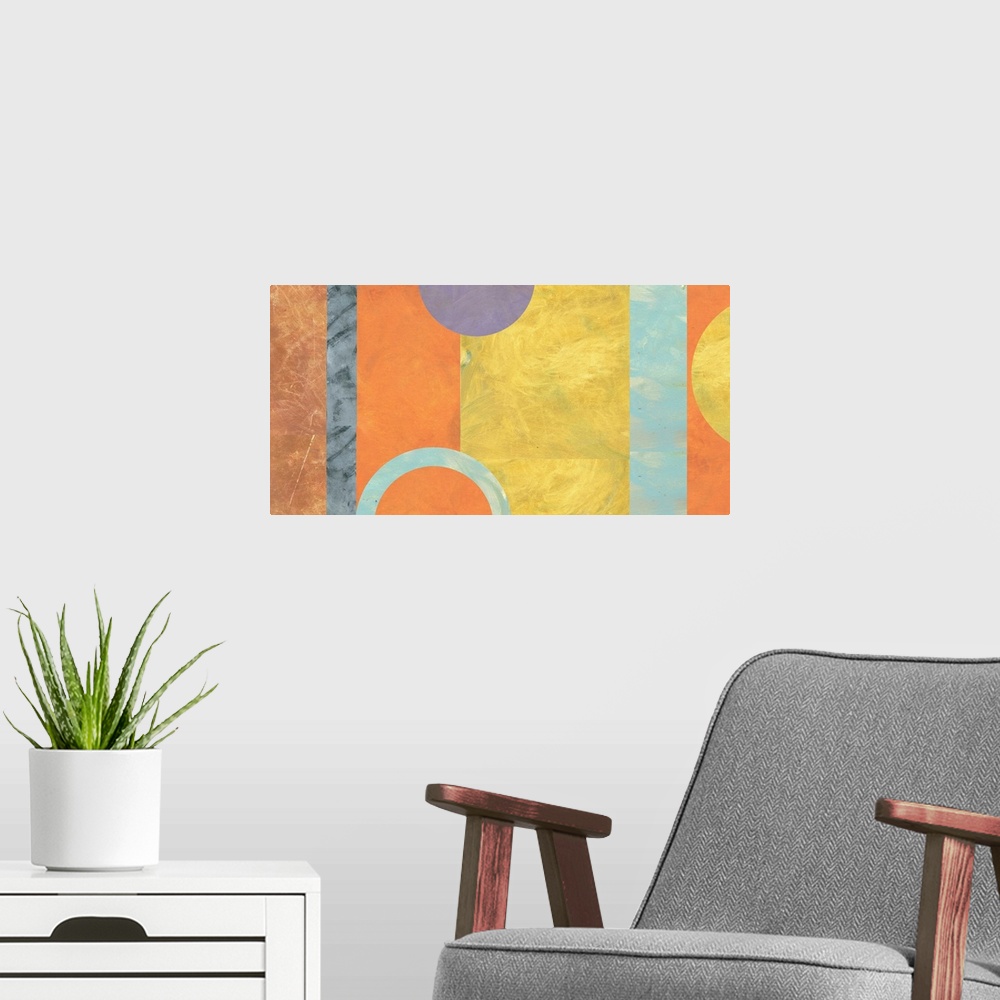A modern room featuring Earth toned textures combine to create an abstract landscape. Small acrylic paintings have been u...