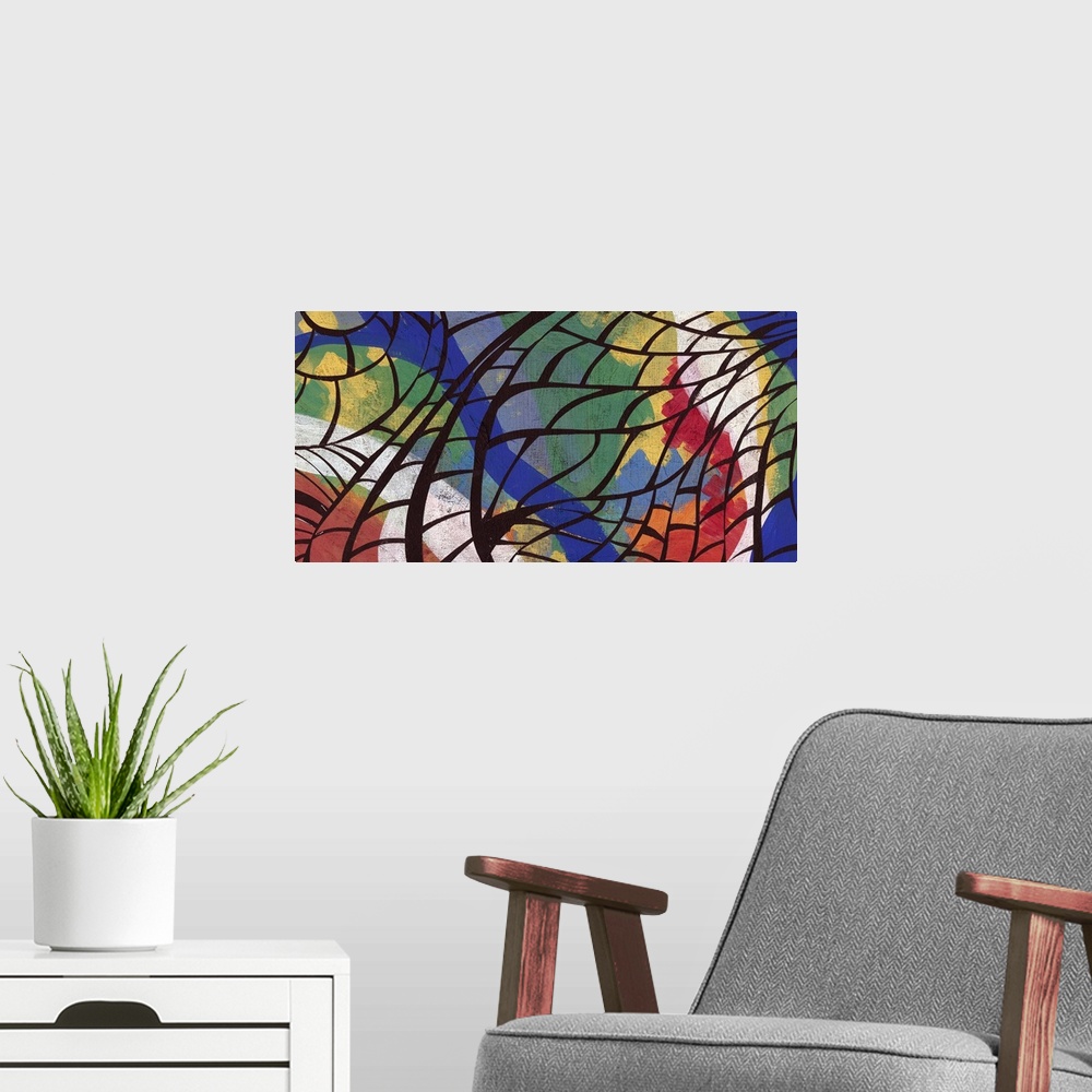 A modern room featuring This is a surreal landscape painted with acrylic on wood panel. Perfect for lobby, office and cor...