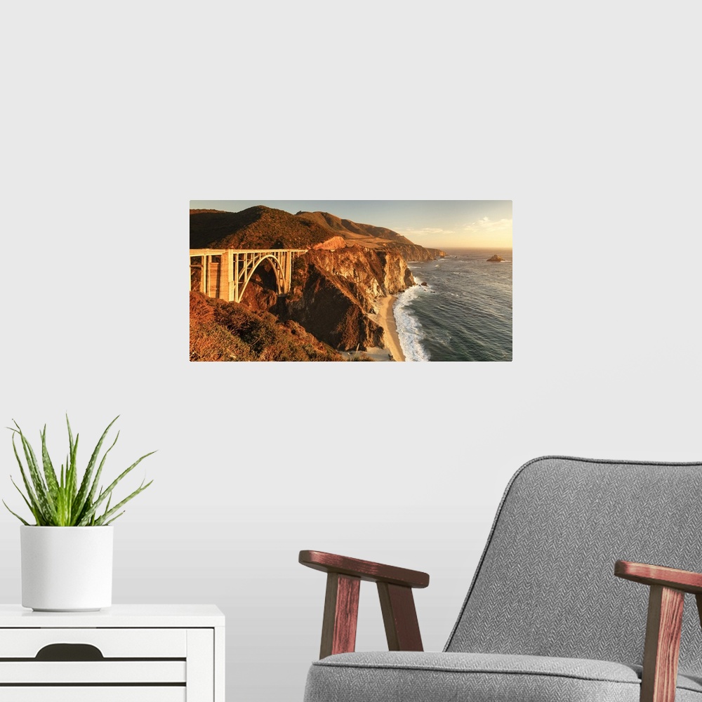 A modern room featuring Bixby Creek Bridge, Monterey, Big Sur, California, USA.