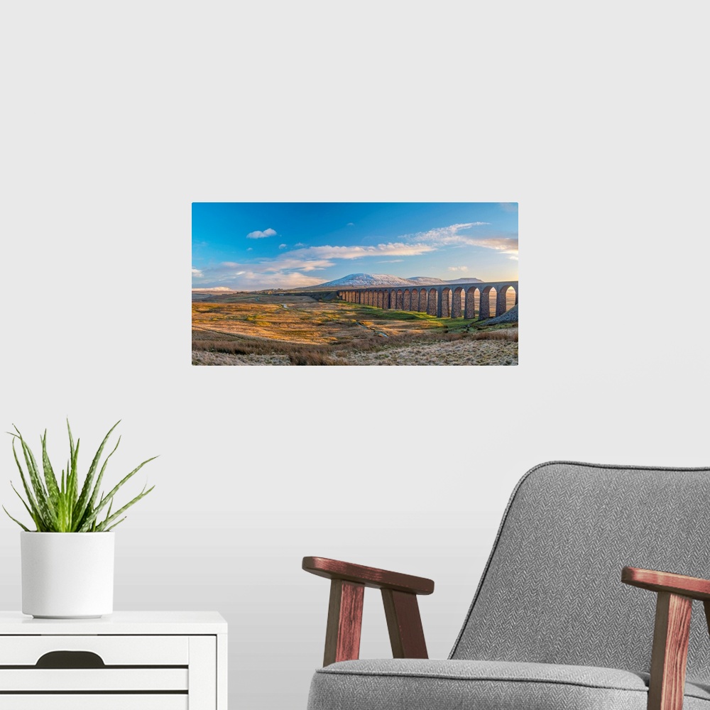 A modern room featuring UK, England, North Yorkshire, Ribblehead Viaduct And Ingleborough Mountain, One Of The Yorkshire ...