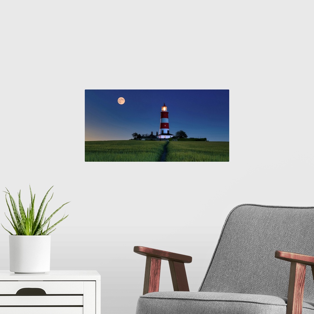 A modern room featuring Strawberry Moon over Happisburgh Lighthouse, Norfolk, England